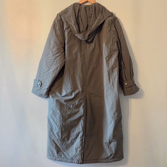 Zara Women's Double Breasted Long Waterproof Hoodie Jacket Coat Green Sz M - Picture 16 of 16